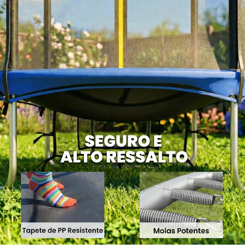 SPORTNOW Trampolim para Crianças Exterior Ø183 cm com Rede de Segurança Escada de 2 Degraus Cobertura de Molas Saco de Armazenamento Azul