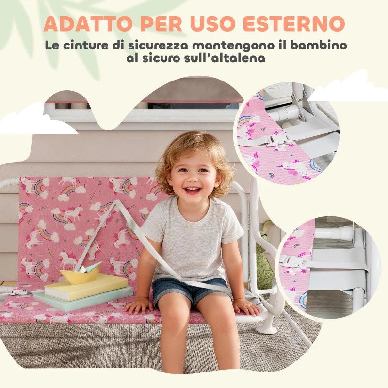 AIYAPLAY Dondolo per Bambini Altalena da Giardino 2 Posti 112x75x120 cm Rosa