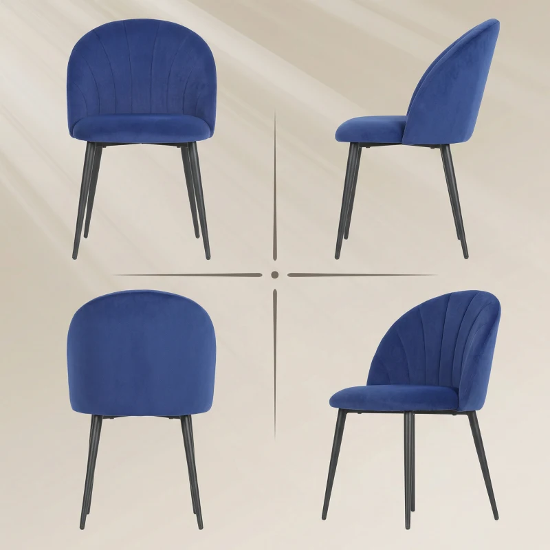 HOMCOM Set 2 Sedie da Pranzo Imbottite con Schienale a Conchiglia in Velluto, 52x55x79 cm, Blu