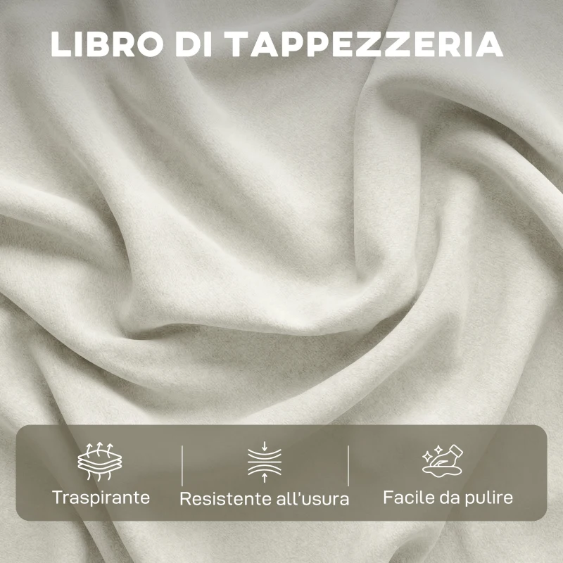 HOMCOM Divano Angolare 3 Posti Modulare in Tessuto Effetto Pelle Traspirante con Contenitore Poggiapiedi, Cuscini, Crema