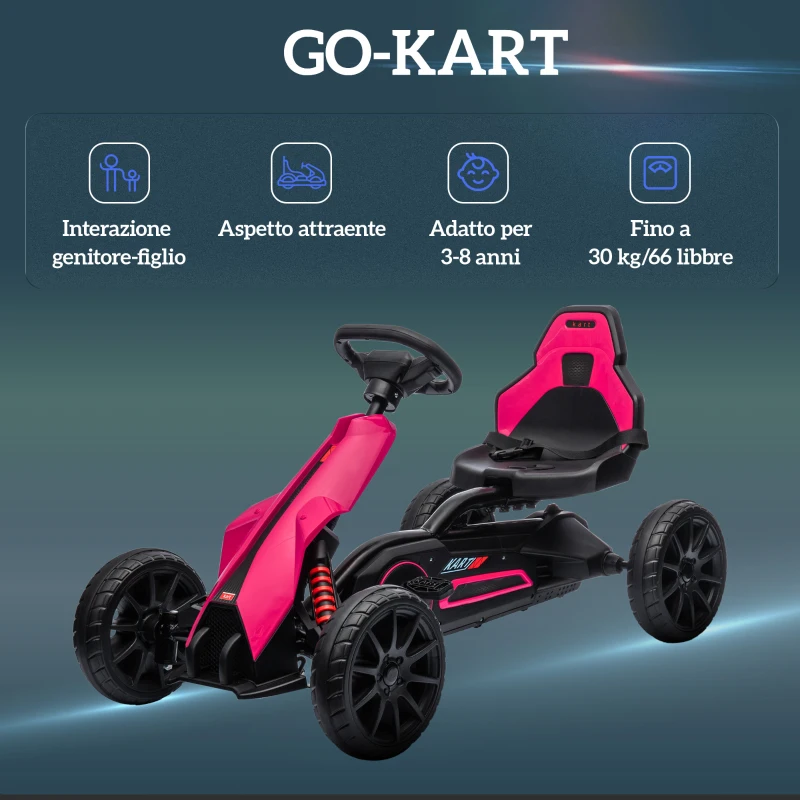 HOMCOM Go Kart a Pedali per Bambini 3-8 Anni con Sedile Regolabile e Ruote in EVA, 100x58x58.5 cm, Rosa e Nero