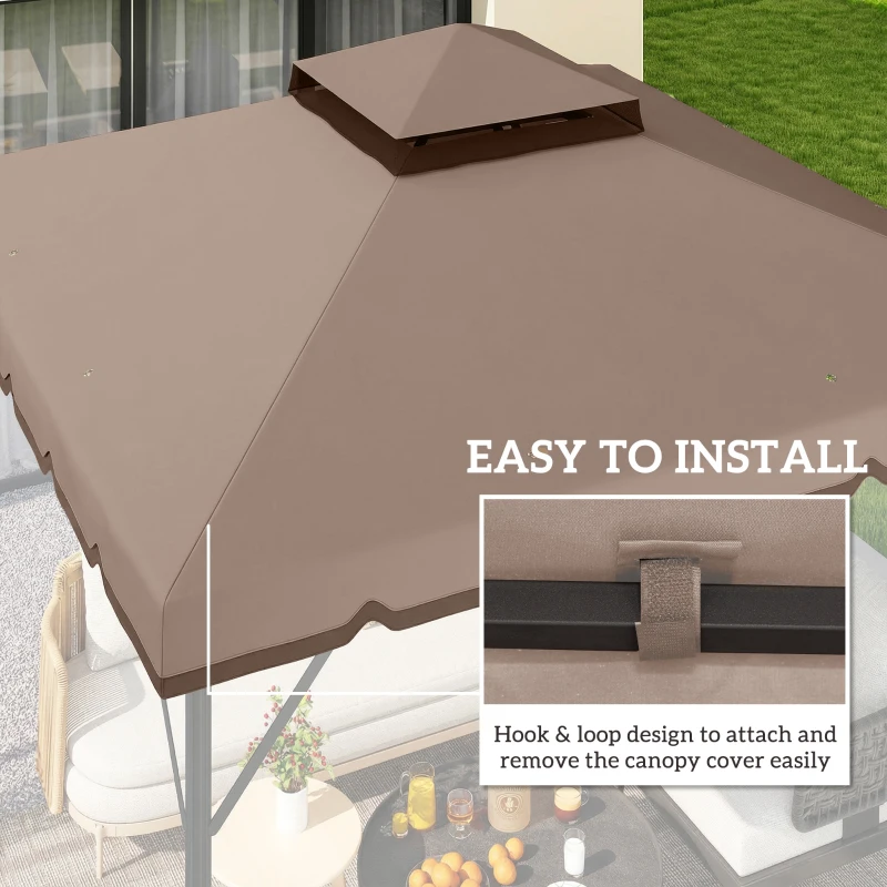 Outsunny Copertura per Gazebo 3x3 m a 2 Livelli con 8 Fori di Drenaggio, in Poliestere Cachi e Marrone