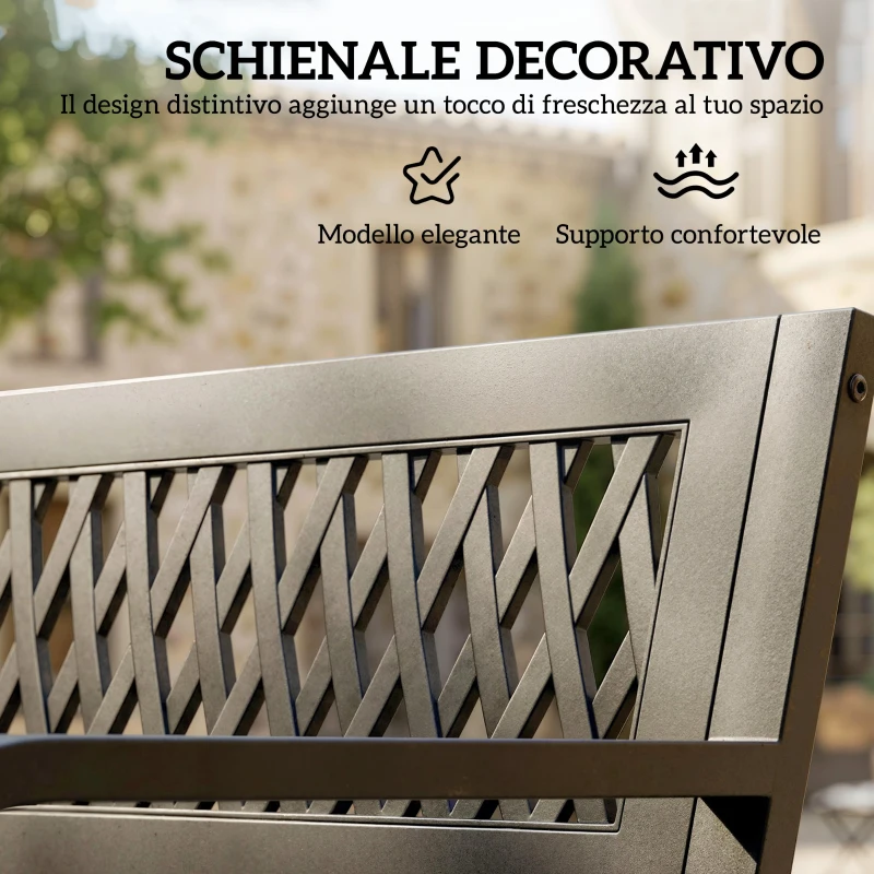 Outsunny Panchina da Giardino 2 Posti a Doghe con Braccioli, in Metallo, 119x50x75 cm, Nero