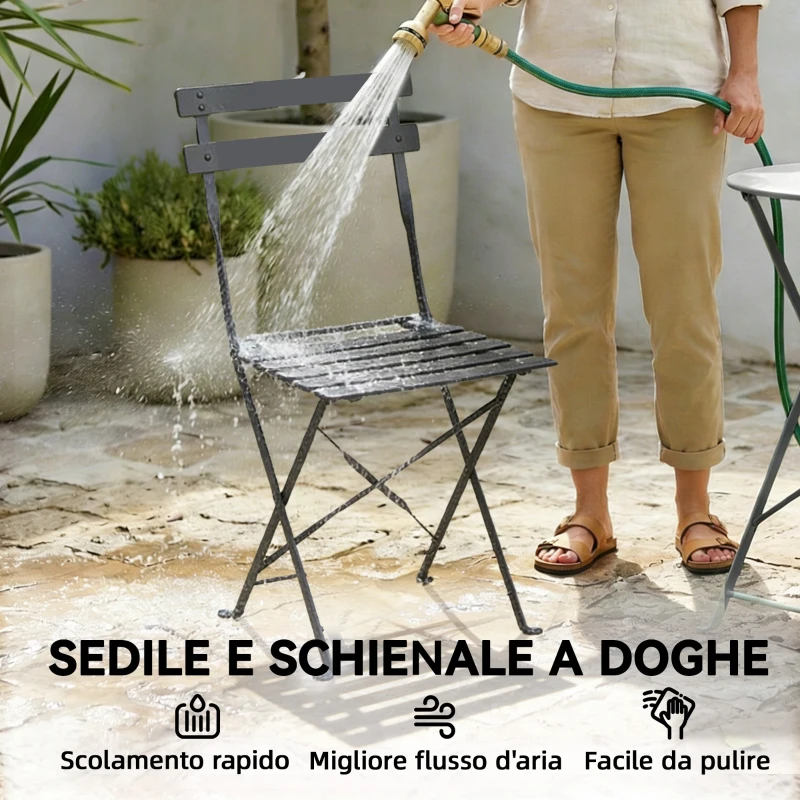 Outsunny Set Bistrò Esterno, Arredo Giardino Pieghevole con Tavolo e 2 Sedie, Nero.