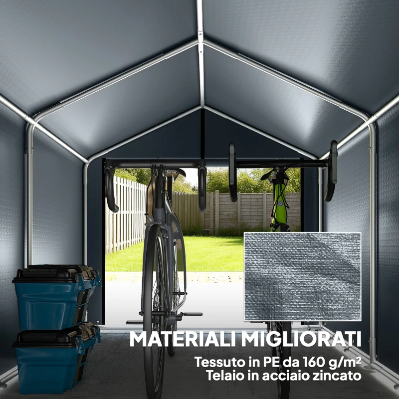 Outsunny Tenda Garage con Copertura Rinforzata Impermeabile e Ingresso Zip, in Acciaio Zincato, 162x221.5x163 cm, Grigio