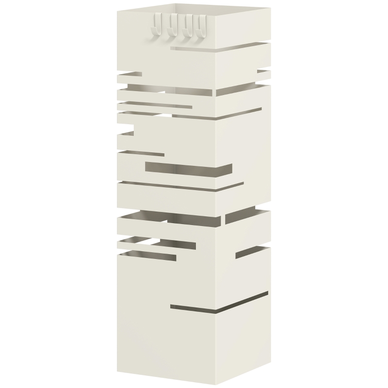 HOMCOM Portaombrelli Quadrato in Metallo con Vassoio Antigoccia Rimovibile e 4 Ganci, 15.5x15.5x49 cm, Beige