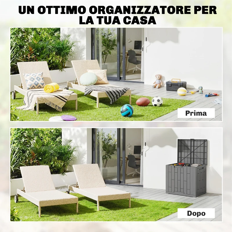 Outsunny Baule da Giardino 114L in Resina Impermeabile e Anti UV con Chiusura a Chiave, 56x44x54 cm, Grigio