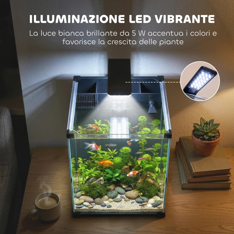 PawHut Acquario 36L con Filtro Integrato, 30 x 30 x 45,5 cm, Nero