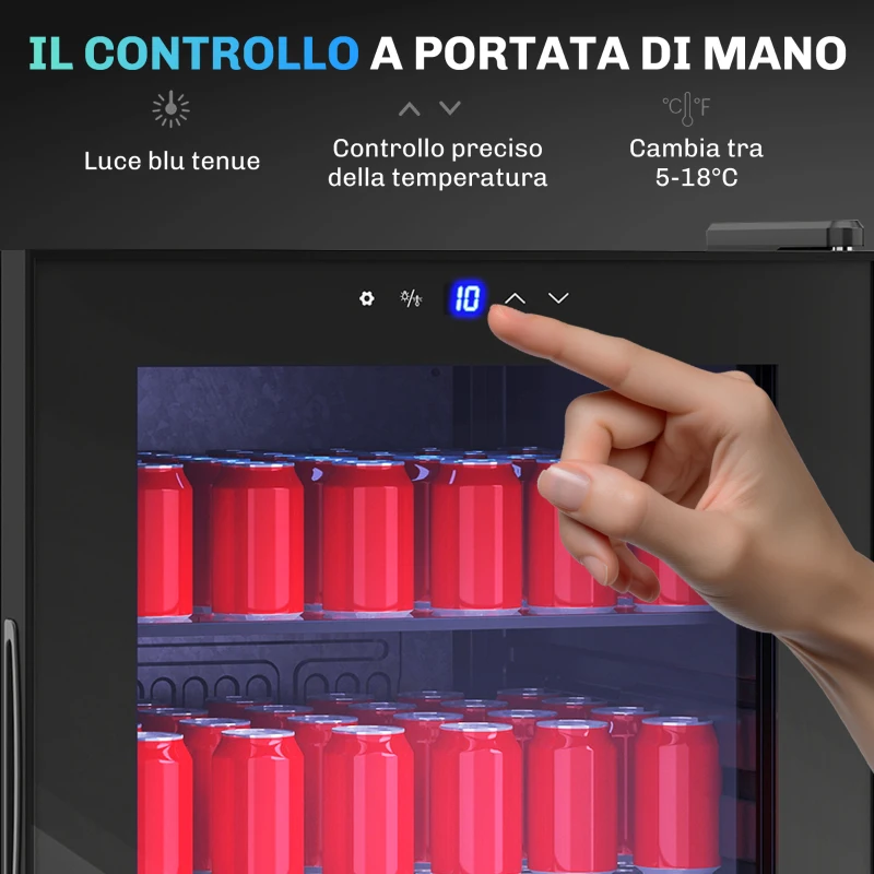 HOMCOM Cantinetta Frigo per Vino da 92L con Ripiani Regolabili per 20 Bottiglie e 50 Lattine, 43x45x94 cm, Nero