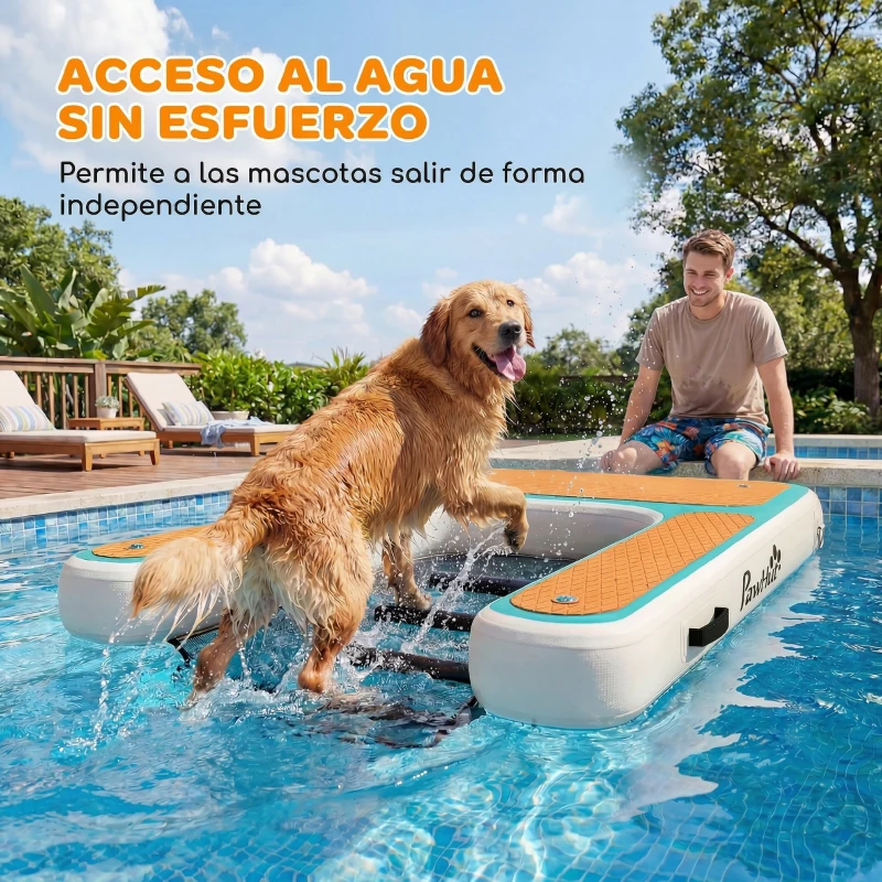 PawHut Rampa de Agua Hinchable para Perros para Piscina Barcos Lagos 151x102 cm con Superficie Antideslizante de EVA