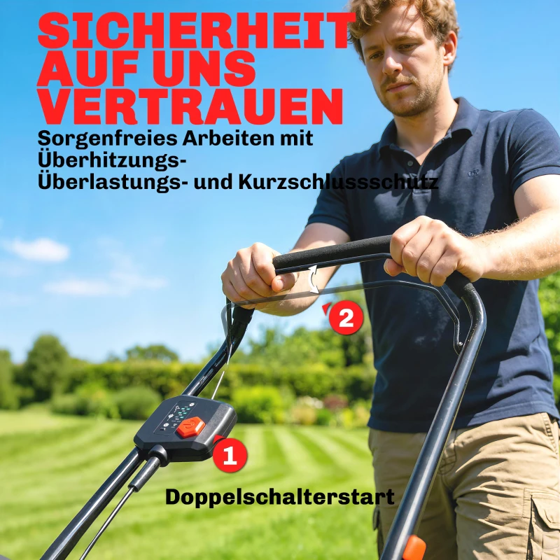 Outsunny Elektro Rasenmäher 800 W mit 40 cm Schnittbreite 45L Fangkorb Akkuanzeige Überlastschutz 7 Schnitthöhen