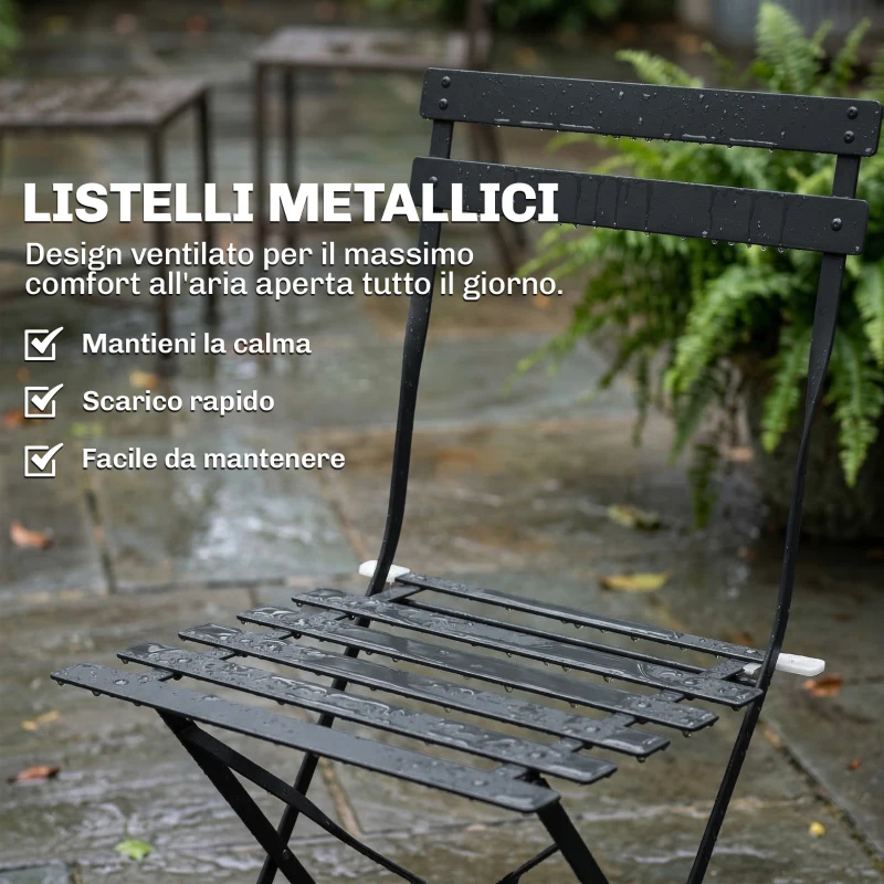 Outsunny Set di 2 Sedie da Giardino Pieghevoli con Seduta a Doghe