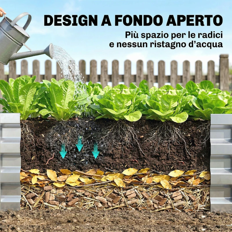 Outsunny Letto per Orto Rialzato a Fondo Aperto con Rivestimento in Acciaio Zincato, 120x60x30.5 cm, Argento