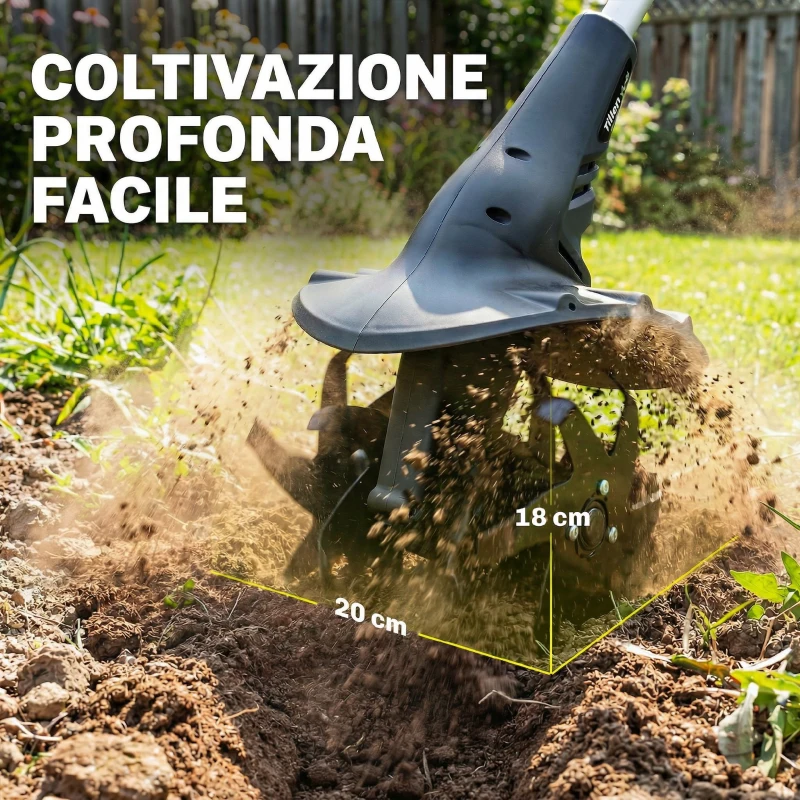 Outsunny Motocoltivatore da Giardino, Larghezza 20 cm, Profondità 18 cm (Batteria e Caricabatterie Esclusi)