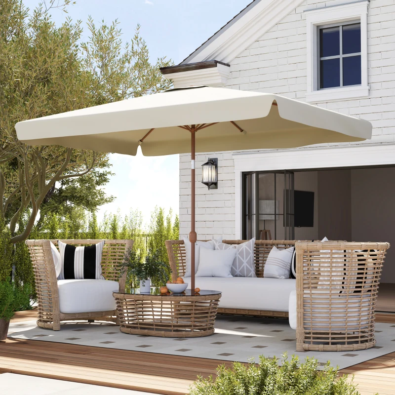Outsunny Ombrellone Rettangolare da Giardino 2x3 m con Bordo a Balze e Manovella, in Metallo e Poliestere, Beige
