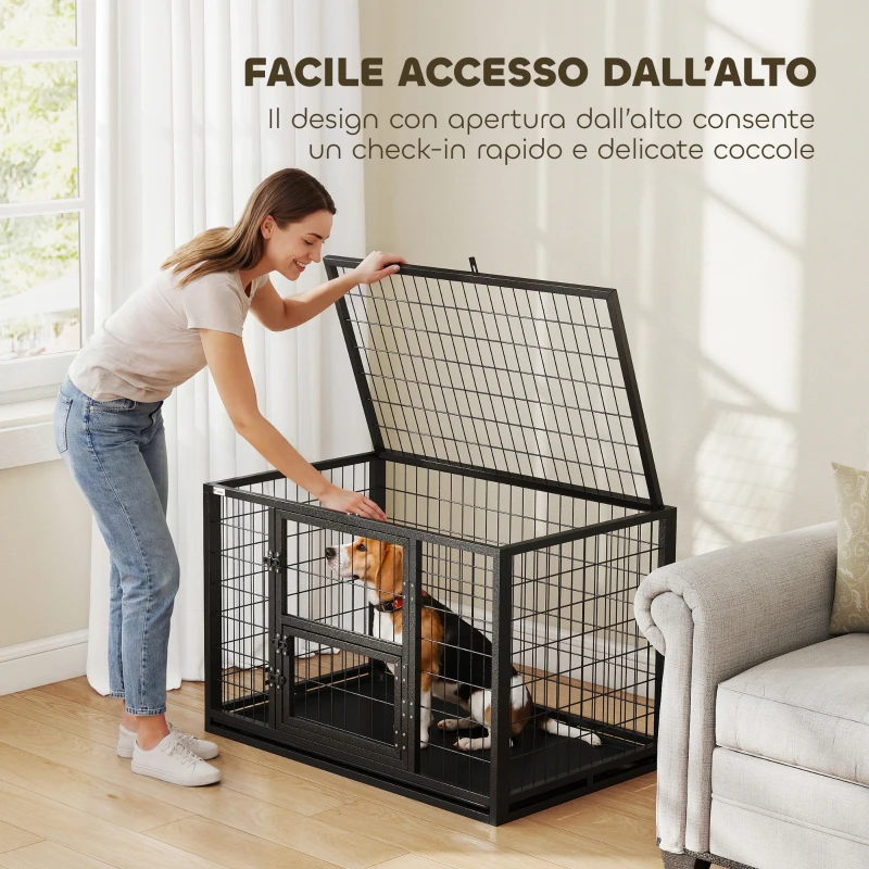 PawHut Gabbia per Cani Robusta, 94x60x64 cm, con Vassoio Rimovibile.