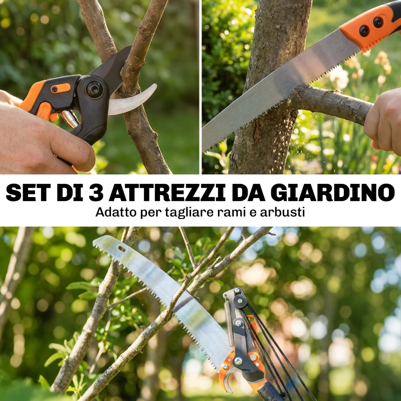 Outsunny Seghetto Manuale 2-in-1 con Asta Telescopica in Alluminio da 2-3 m, Sega da Potatura e Cesoie con Blocco di Sicurezza