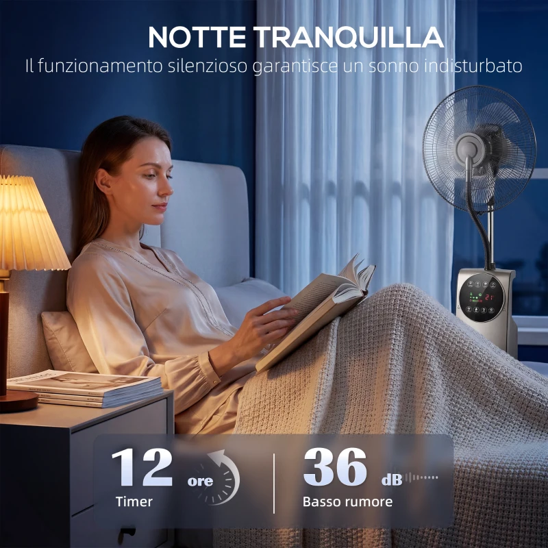 HOMCOM Ventilatore Nebulizzatore con Serbatoio 3.1L, 3 Modalità e 3 Velocità, Ruote, Oscillazione 70°, Inclinazione 10°, Timer 12h, 90W