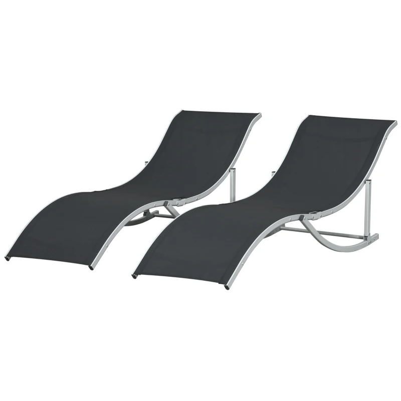 Outsunny Set 2 Sdraio da Giardino Pieghevoli in Alluminio e Texteline, 61x165x63 cm, Nero