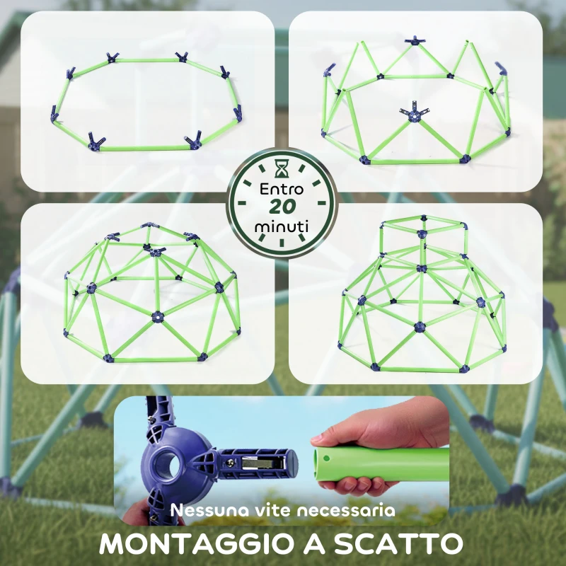 AIYAPLAY Gioco Arrampicata Bambini 3-8 Anni a Cupola con Bordi Smussati, in PP, 182.5x182.5x119 cm, Verde e Viola