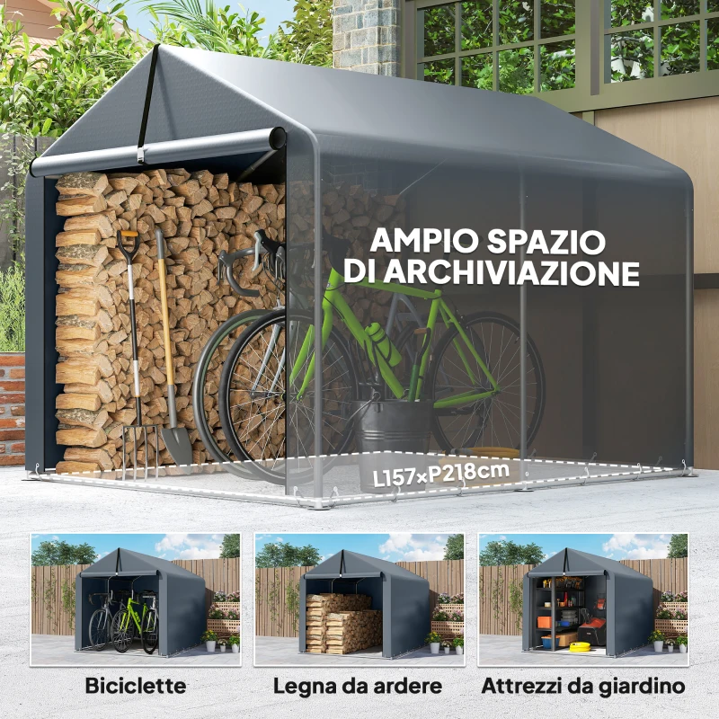 Outsunny Tenda Garage con Copertura Rinforzata Impermeabile e Ingresso Zip, in Acciaio Zincato, 162x221.5x163 cm, Grigio