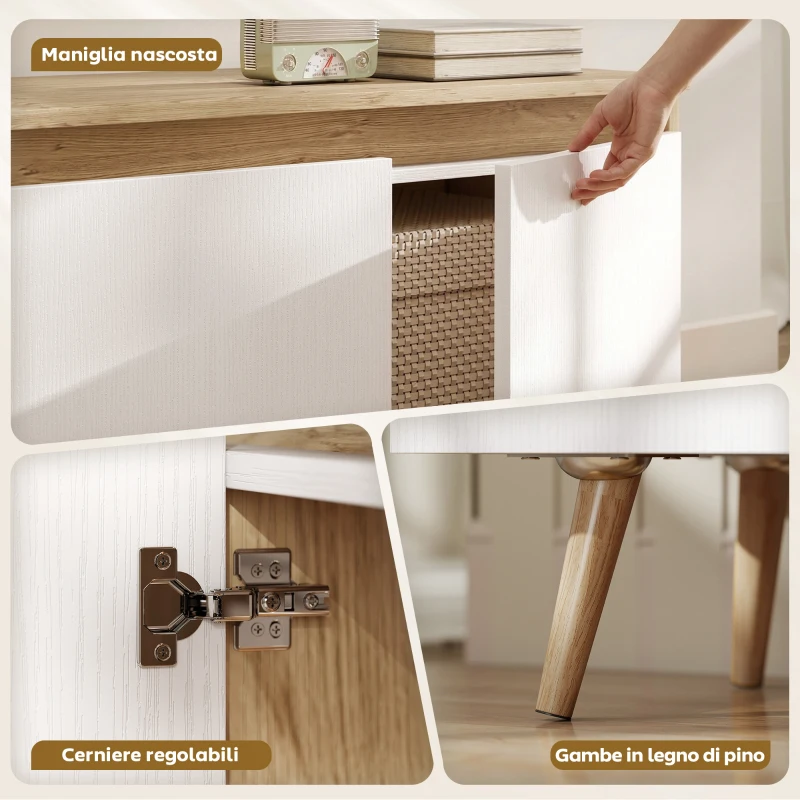 HOMCOM Mobile TV 55" max a 3 Sezioni con Ripiano Regolabile, in Legno, 120x35x45.5 cm, Bianco e Rovere