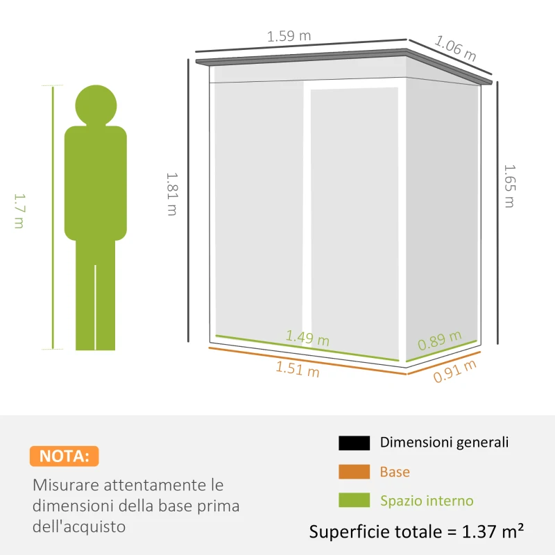 Outsunny Casetta da Giardino in Metallo con Prese d'Aria e Porta Scorrevole, 159x106x181 cm, Marrone