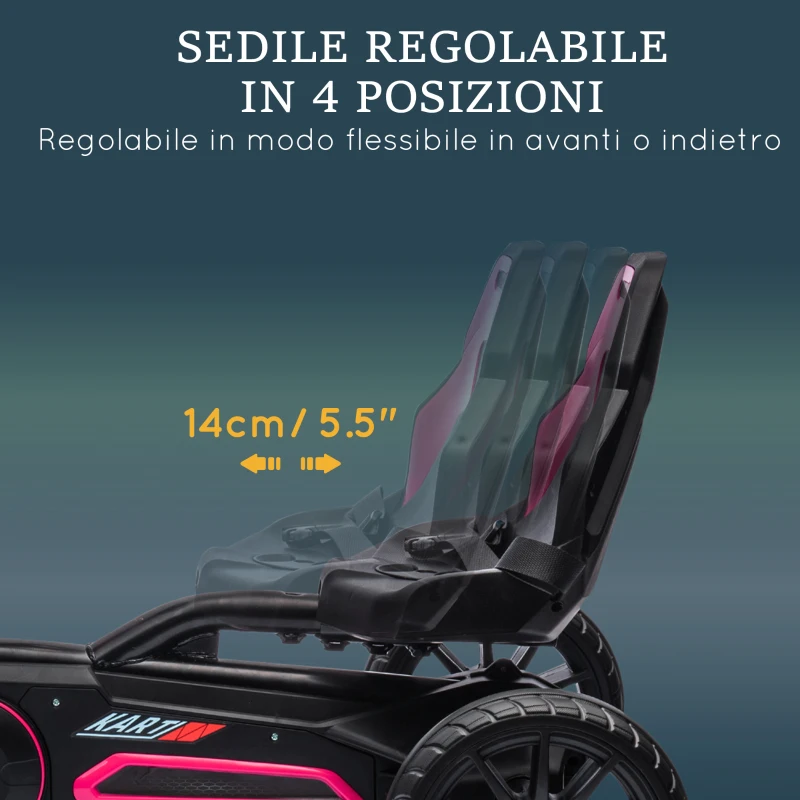 HOMCOM Go Kart a Pedali per Bambini 3-8 Anni con Sedile Regolabile e Ruote in EVA, 100x58x58.5 cm, Rosa e Nero