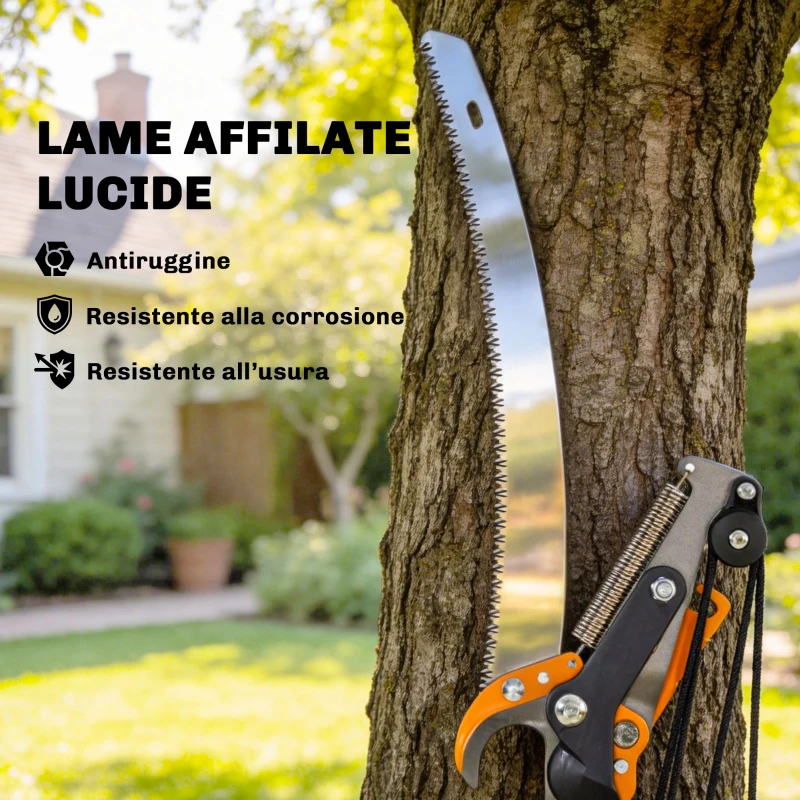 Outsunny Seghetto Manuale 2-in-1 con Asta Telescopica in Alluminio da 2-3 m, Sega da Potatura e Cesoie con Blocco di Sicurezza