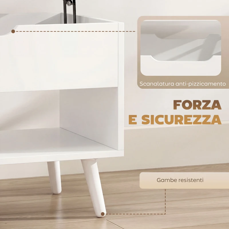 HOMCOM Tavolino da Caffè con Piano Sollevabile e Spazio Nascosto, 75 cm Bianco Punzonato