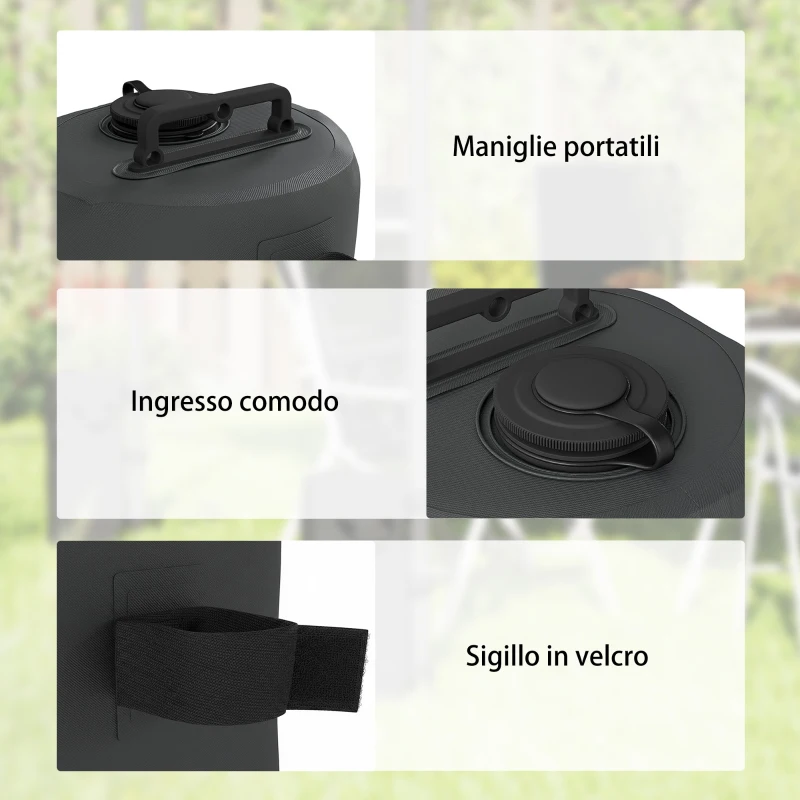 Outsunny Set 4 Zavorre per Gazebo con Maniglie e Cinghie a Strappo, Ø20x32.5cm, Nero