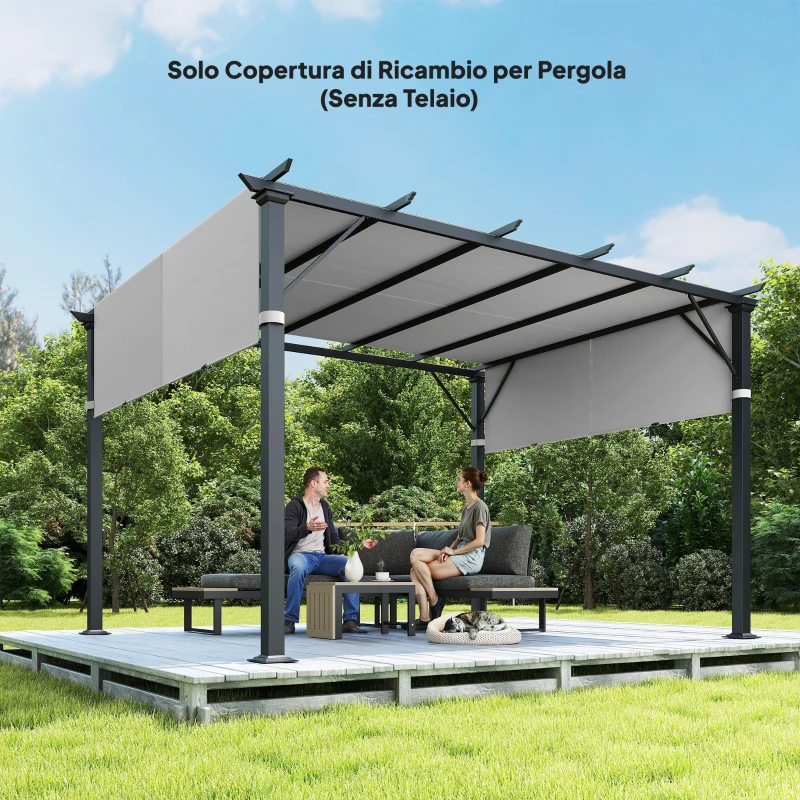 Outsunny Telo Gazebo Pergola 3x3 m con Tasche e Cinghie per Aste, in Poliestere, 488x122 cm, Grigio Chiaro