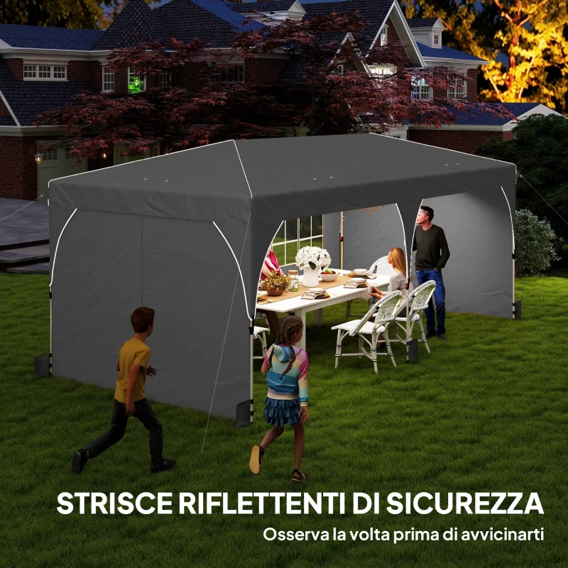 Outsunny Gazebo Pieghevole 3x6 m con Pareti e Altezza Regolabile, Protezione UV 50+, Grigio Chiaro