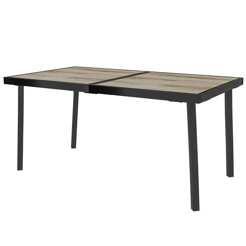 Outsunny Tavolo da Giardino Rettangolare per 6 Persone con Piano Effetto Legno, in Acciaio e PSPC, 145x85x72 cm, Grigio