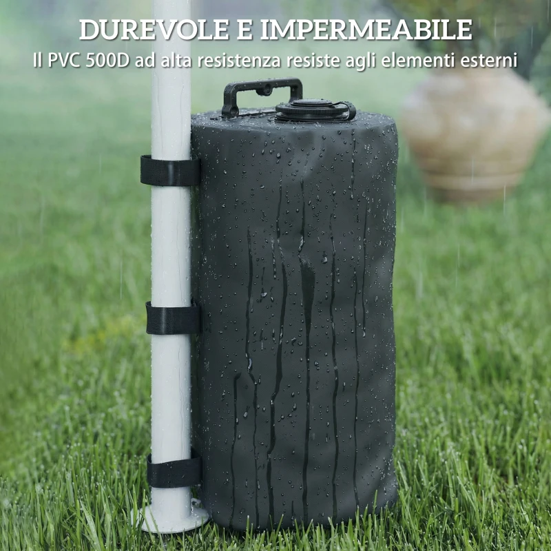 Outsunny Set 4 Zavorre per Gazebo con Maniglie e Cinghie a Strappo, Ø20x32.5cm, Nero