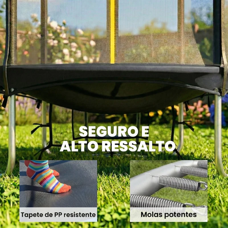 SPORTNOW Trampolim para Crianças Exterior Ø183 cm com Rede de Segurança Escada de 2 Degraus Cobertura de Molas Saco de Armazenamento Preto