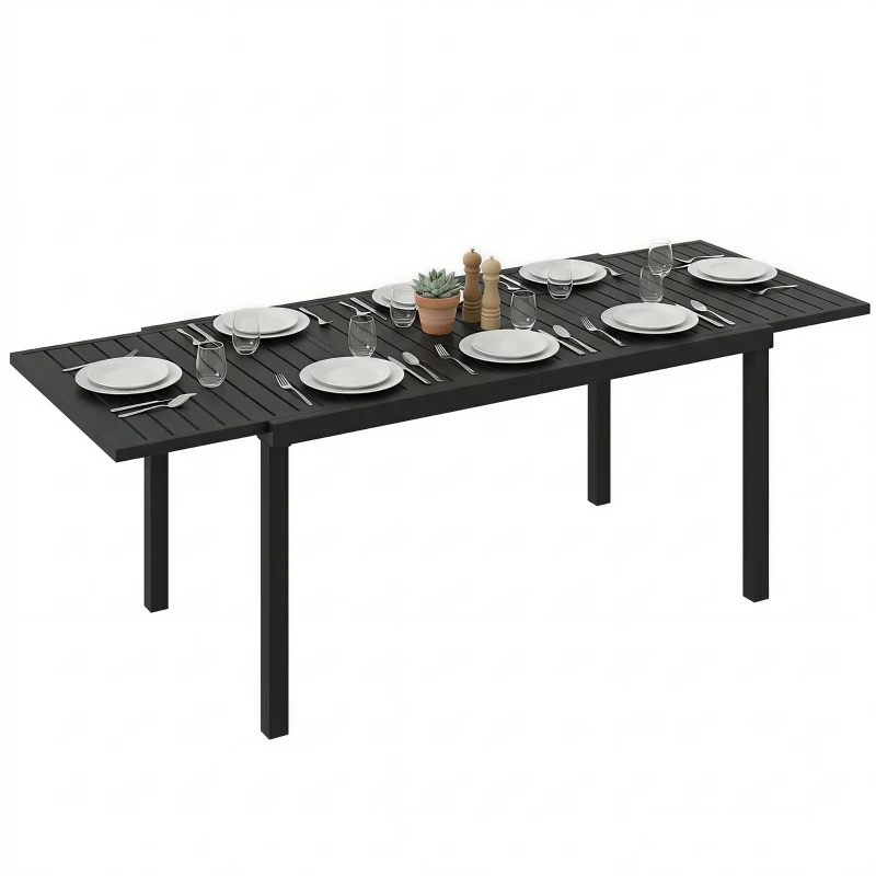 Outsunny Tavolo da giardino allungabile per 6-8 persone, alluminio con piano a doghe, nero.