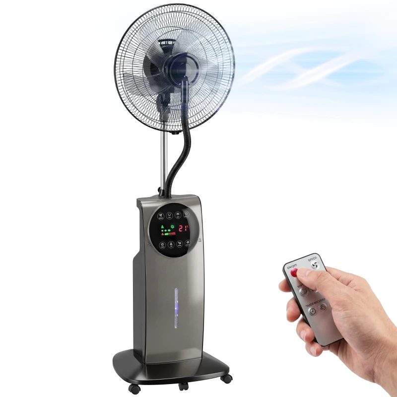 HOMCOM Ventilatore Nebulizzatore con Serbatoio 3.1L, 3 Modalità e 3 Velocità, Ruote, Oscillazione 70°, Inclinazione 10°, Timer 12h, 90W