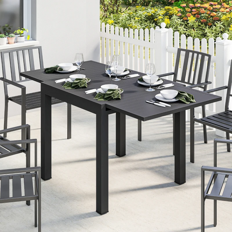 Outsunny Tavolo da Giardino a Doghe Allungabile per 4-6 Persone, in Alluminio, 80-160x80x75 cm, Nero