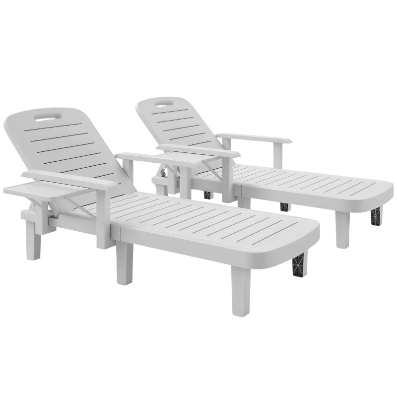 Outsunny Set 2 Sdraio da Giardino Regolabili con Tavolino e Braccioli, in Polipropilene, 79x158x88 cm, Bianco