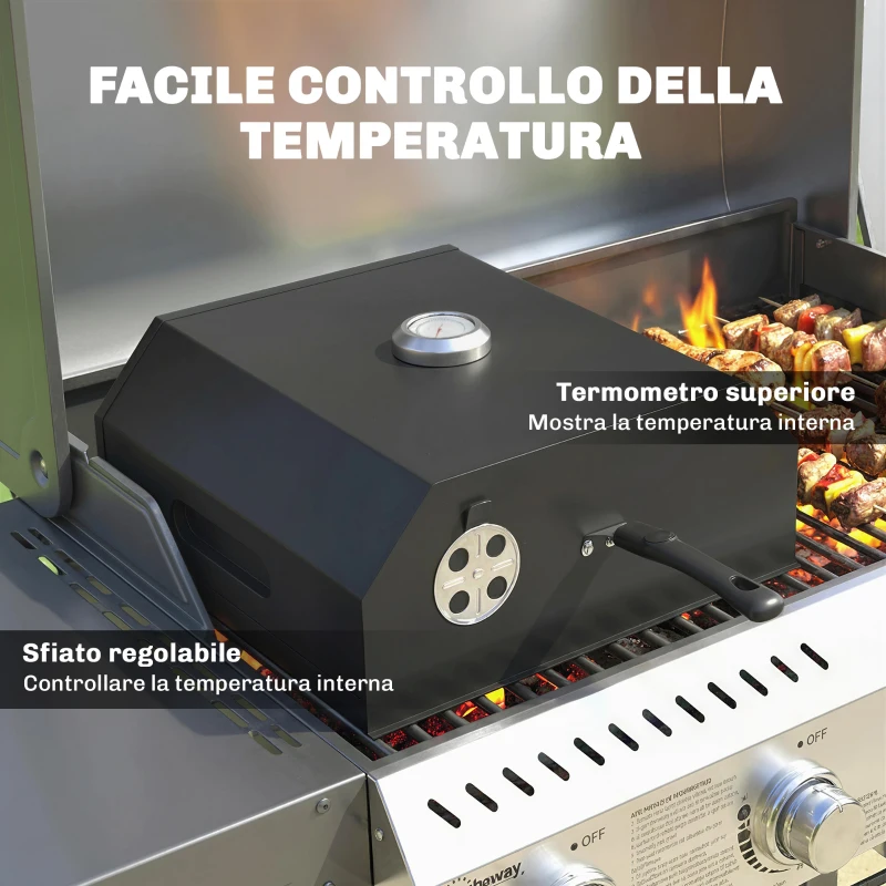 Outsunny Forno per Pizza a Legna Portatile con Pietra in Cordierite e Termometro, in Metallo, 53x40x18.5 cm, Nero