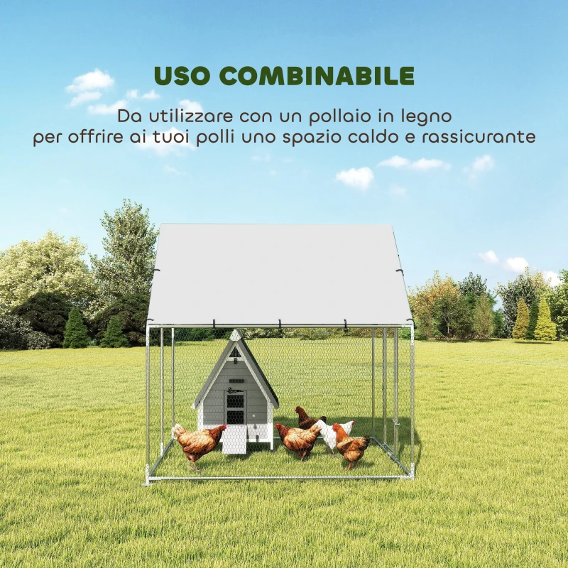 PawHut Pollaio per Galline da Esterno con Tetto e Serrature, in Acciaio Zincato, 2x2x2 m, Argento