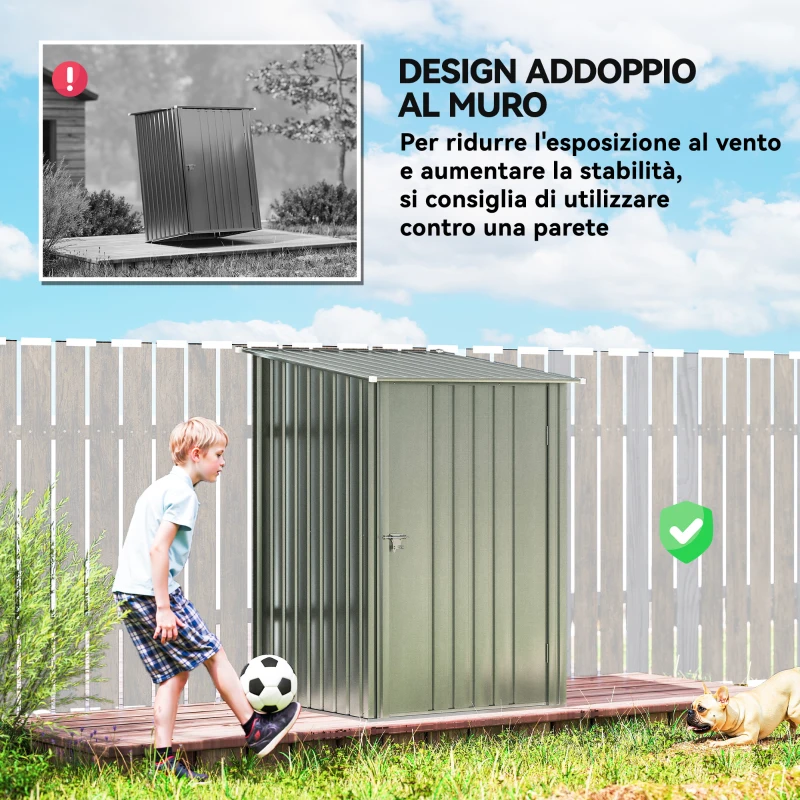 Outsunny Casetta da Giardino Porta Attrezzi in Acciaio Galvanizzato con Porta a Battente, 100x104x160 cm, Argento