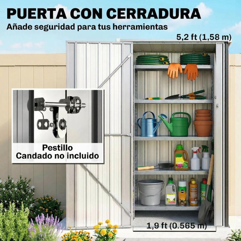 Outsunny Cobertizo de Jardín Exterior 0,69 m² 83x89x163 cm con Techo Inclinado Puerta con Cerradura Incluye Guantes Gris Oscuro