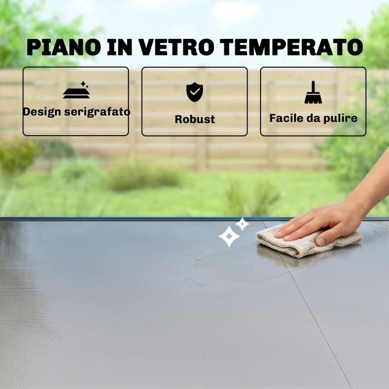 Outsunny Tavolo da Giardino Allungabile per 8-10 Persone con Piano in Vetro Temperato, in Alluminio, 140/240x90 cm, Nero