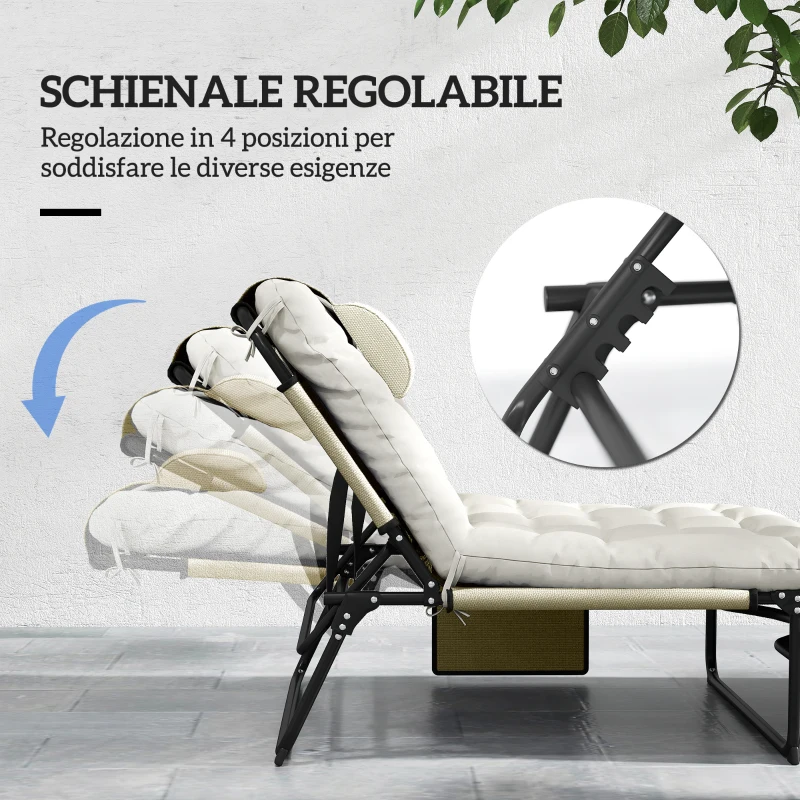 Outsunny Lettino da Giardino Pieghevole e Reclinabile con Tasca Laterale, 68x189x30 cm, Beige