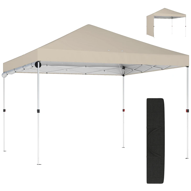 Outsunny Gazebo Pieghevole Pop-Up 3x3 m con Parete Laterale, in Metallo e Tessuto Oxford, Beige