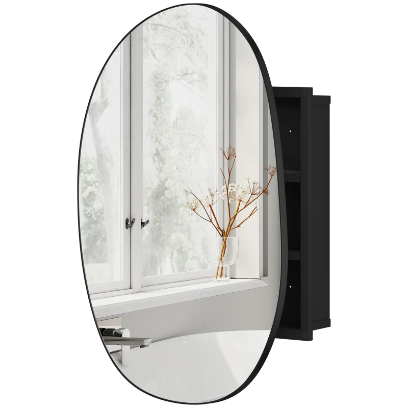HOMCOM Specchio Bagno Contenitore con 3 Ripiani Interni, in Alluminio e Metallo, 61x12x79 cm, Nero