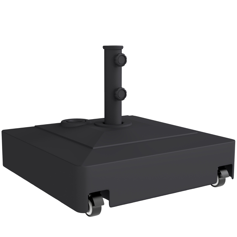 Outsunny Base per Ombrellone a Rotelle con Freni, con Acqua 40kg/Sabbia 61kg, per Pali Ombrelloni da Ø35/38/48mm, Nero