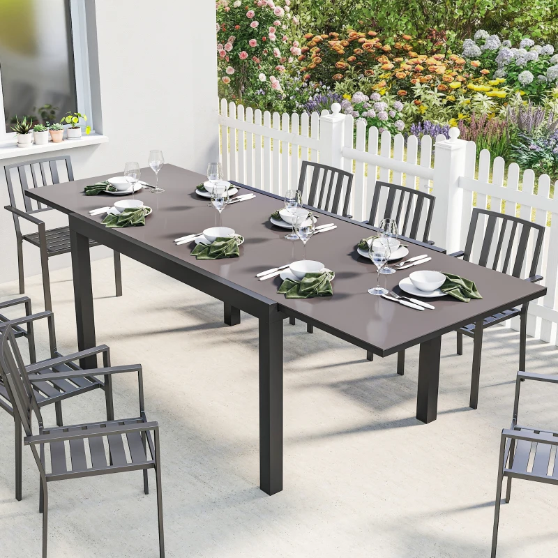 Outsunny Tavolo da Giardino Allungabile per 8-10 Persone con Piano in Vetro Temperato, in Alluminio, 140/240x90 cm, Nero